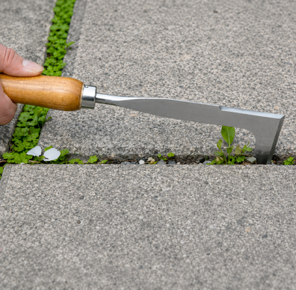 Crevice weeder cleaning weeds from sidewalk cracks