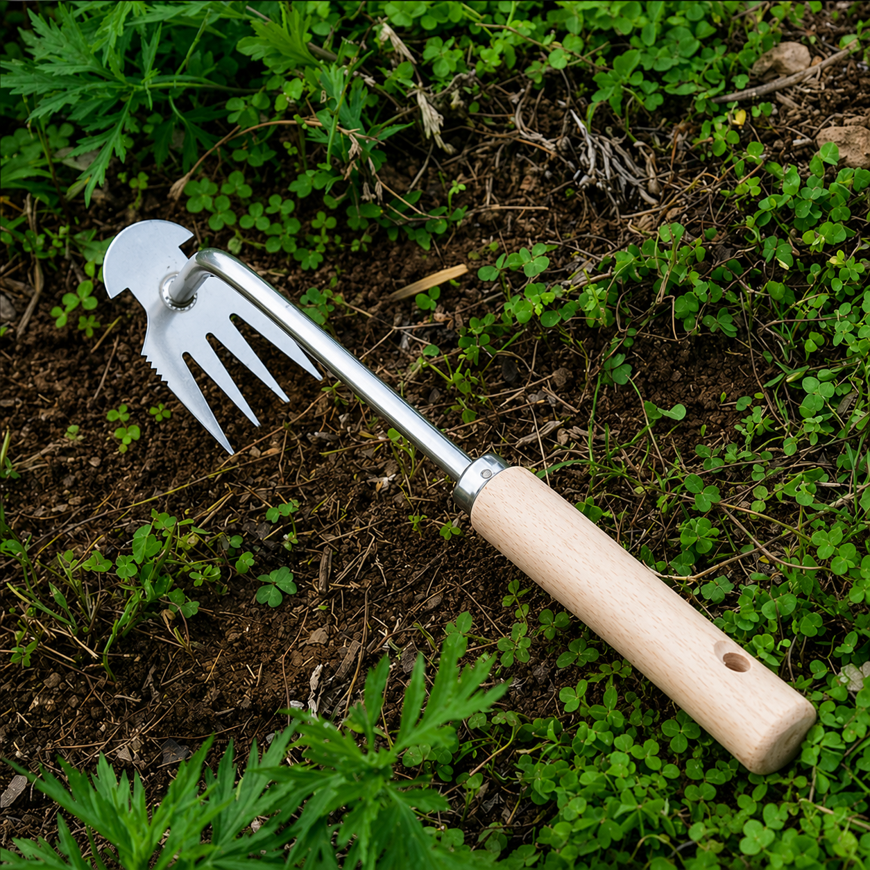 Hand weed puller removing weeds by the root